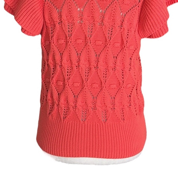 Marc New York Coral Pointelle Knit Ruffle Sleeve Button Cardigan in Cayenne M - Picture 7 of 10